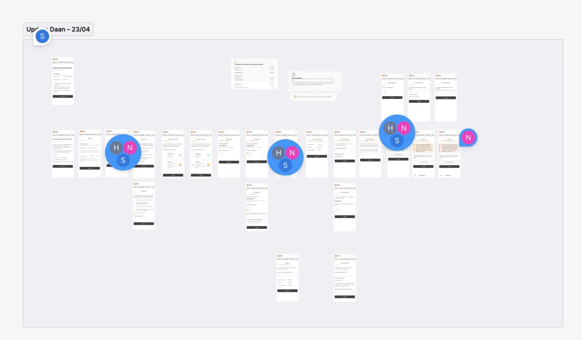 Figma overview of the full mortgage flow prototype with dated update annotations