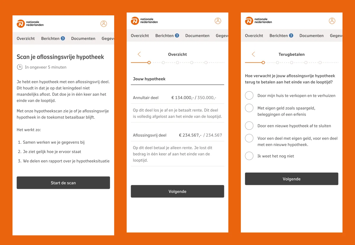 Concept screens for a short mortgage scan tool